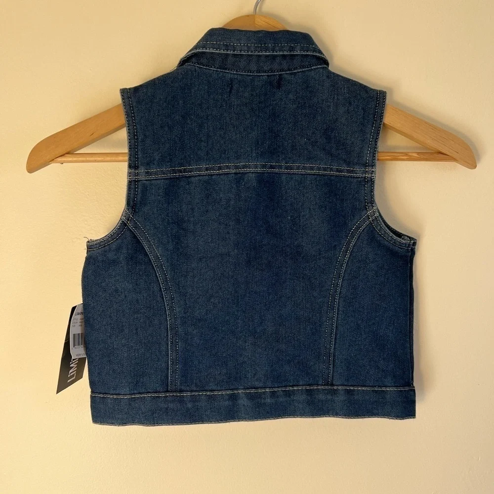 NEW Limited Too‎ Kids Vest sz 8 Blue Denim Button Up Jewelled Cotton Casual